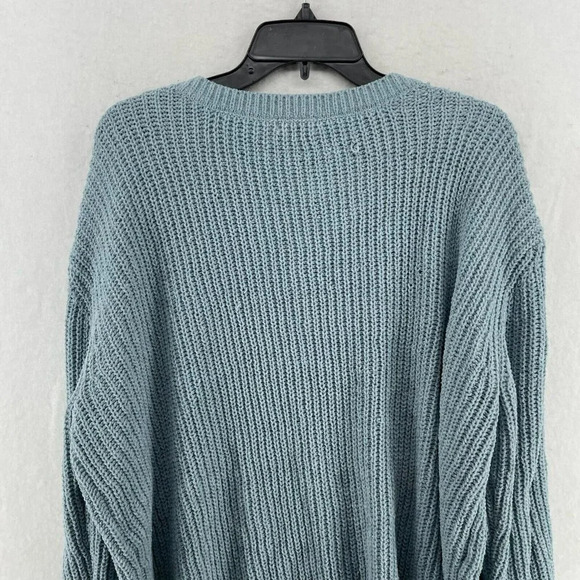 So. Pullover Sweater Women's XL Blue Eyelet V-Neck Ribbed Cable Knit Stretch - Picture 7 of 11